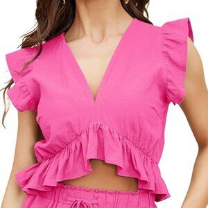 Fancy Inn Shirt Women’s Size Large Pink Ruffled Sleeveless Pullover Casual NWT